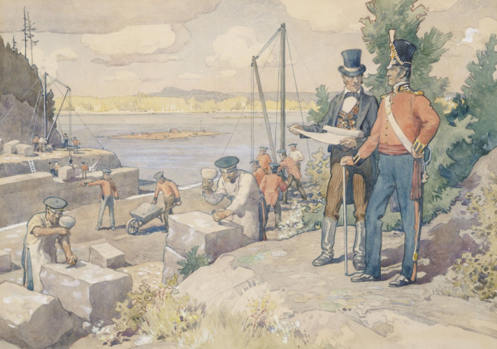Mackay & Colonel By at the Ottawa Locks 1827. LAC-073703 C.W. Jeffereys.