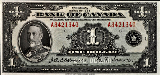 Bank of Canada one dollar note 1935