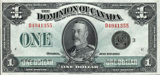 Dominion of Canada one dollar note 1923
