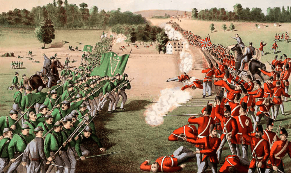 The charge of the Fenians at the Battle of Ridgeway, near Niagara, Canada West, on June 2, 1866.