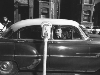 Test parking meter in front of the Ottawa Library, April 1958