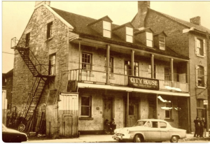L’hôtel appartenant à Agapit L’espérance telle qu’il apparaissait en 1847. Cet hôtel a été le lieu de la première rencontre publique bilingue à Bytown.