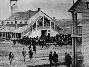 The first Ottawa City Hall constructed in 1848. The main floor was used as a fire hall. 