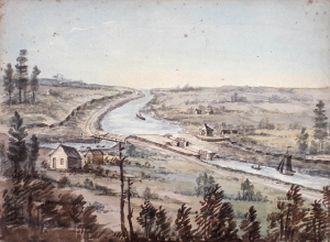 This watercolour sketch of Hartwell’s Locks, near present-day Carleton University, was done by John Burrows, overseer of works of the Rideau Canal.