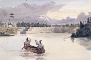 Travellers approaching the village of Long Island in the 1800s