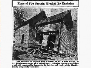 The home of Captain Sam Blackler of the  Ottawa Fire Department at 211 Henderson Street after the sewer explosion, 29 May 1929