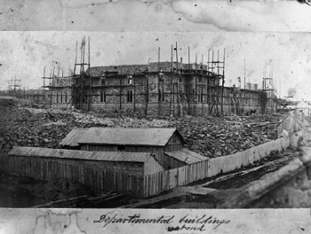 West Block under construction, 1861, by Samuel McLaughlin