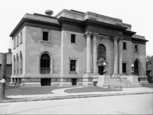 The Carnegie Library. Notice the stained glass window above the entrance, and the words “Ottawa Public Library” in raised letters on the lintel. 