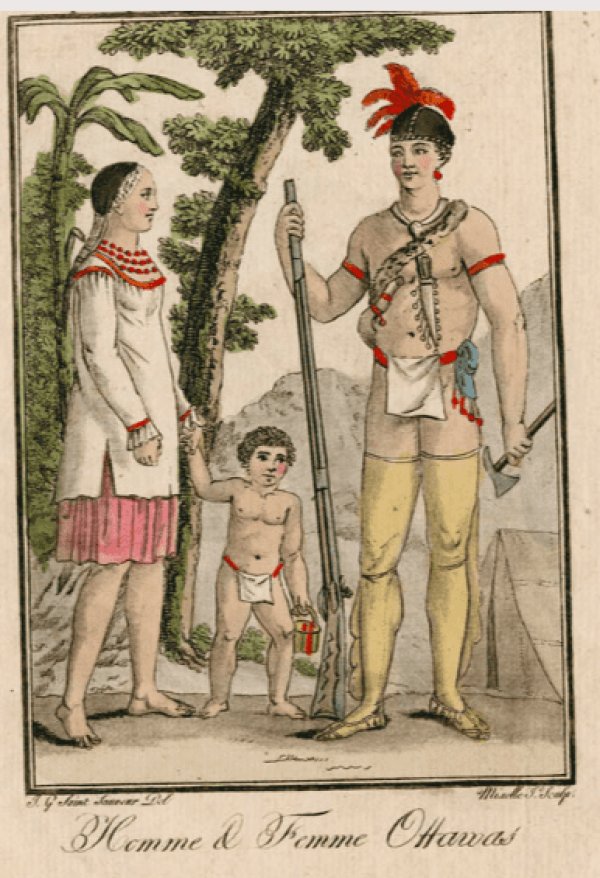 Ottawa First Nation family, J.G. de Sauveur, Engraving, 1801