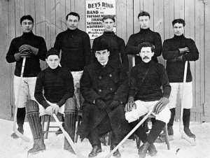 The Dawson City Nuggets in front of Dey&#039;s Rink Ottawa, 1905In rear, left to right: Hector Smith, George Kennedy, Lorne Hannay, James Johnston, and Norman Watt.In front, left to right, Albert Forest, Joseph Boyle, and Dr. Randy McLellan