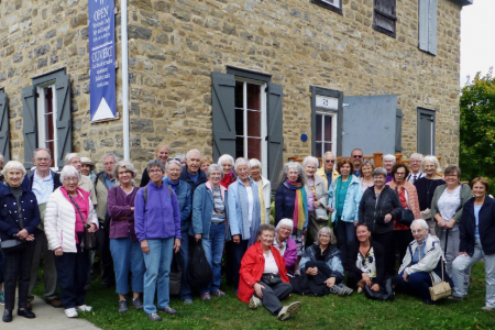 Participants in the HSO’s fall excursion to Vankleek Hill and Pointe Fortune gather outside historic Macdonell-Williamson House, an exceptional example of Georgian architecture built in 1817-1819 by fur trader John Macdonnell. The house has 12 fireplaces.