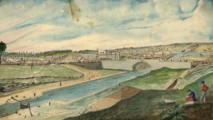 Lower Bytown; from the Barrack Hill, Near the head of the Eighth Lock and the &quot;Sapper&#039; Bridge&quot;: 1845